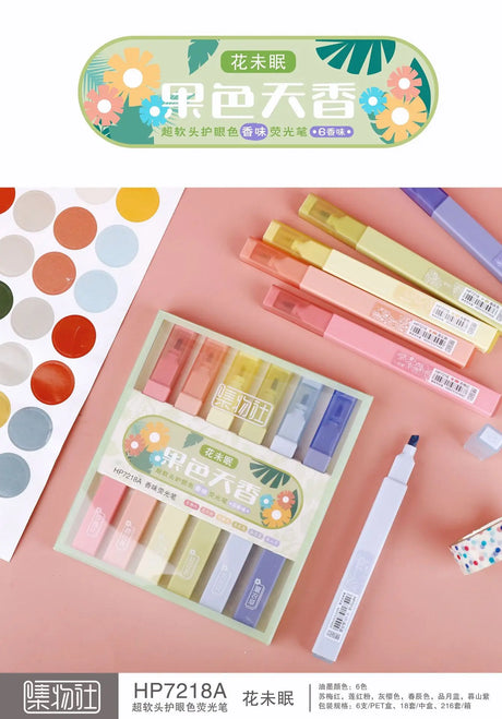 4/6PCS Kawaii Candy Color Double Tip Highlighter Pens Pastel Highlighters Stationery Markers Aesthetic Stationary Supplies Pen