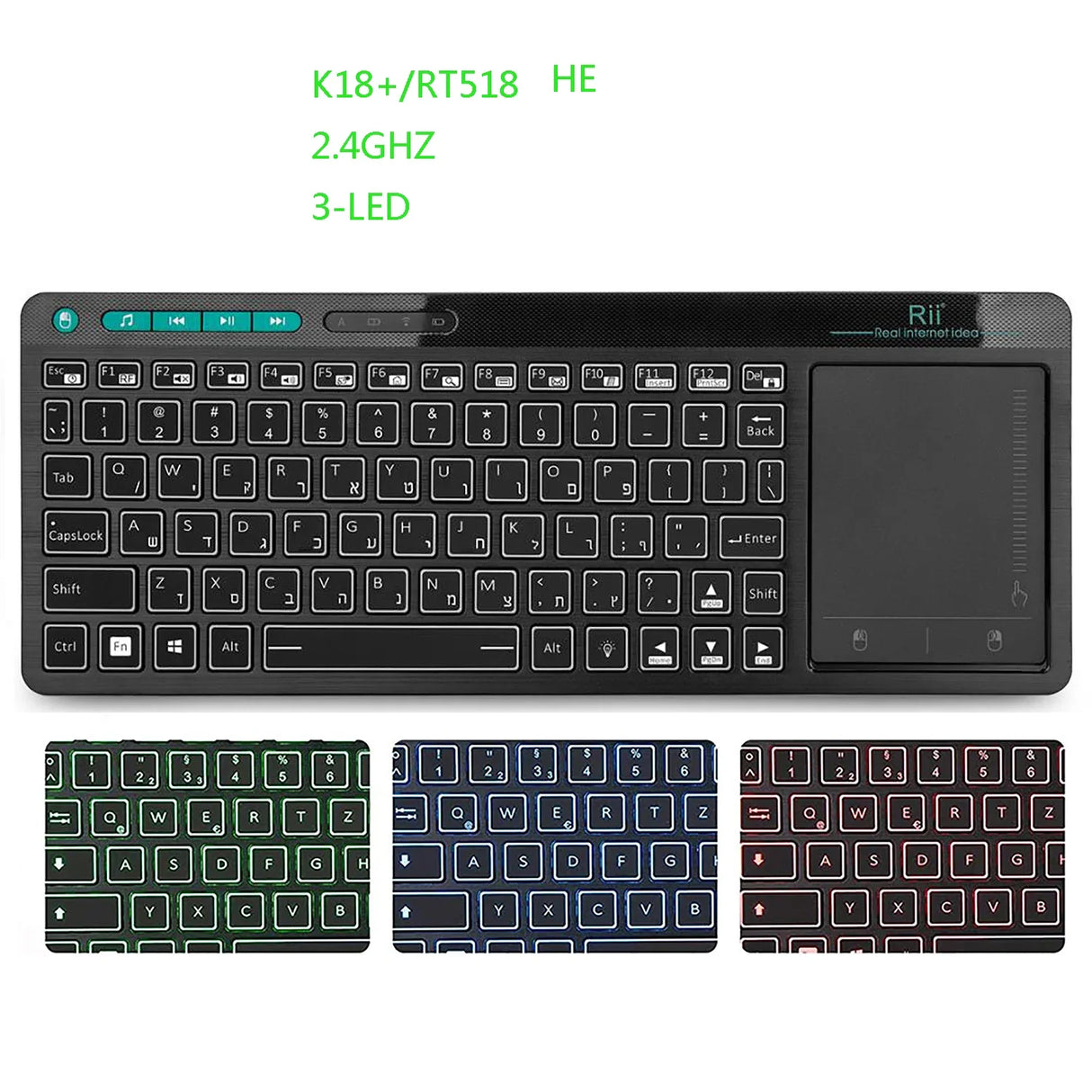 Rii K18Plus/K18S 2.4G Wireless Keyboard with Touchpad Mouse Number Numeric USB  Backlit For For Android TV BOX  Smart TV PC