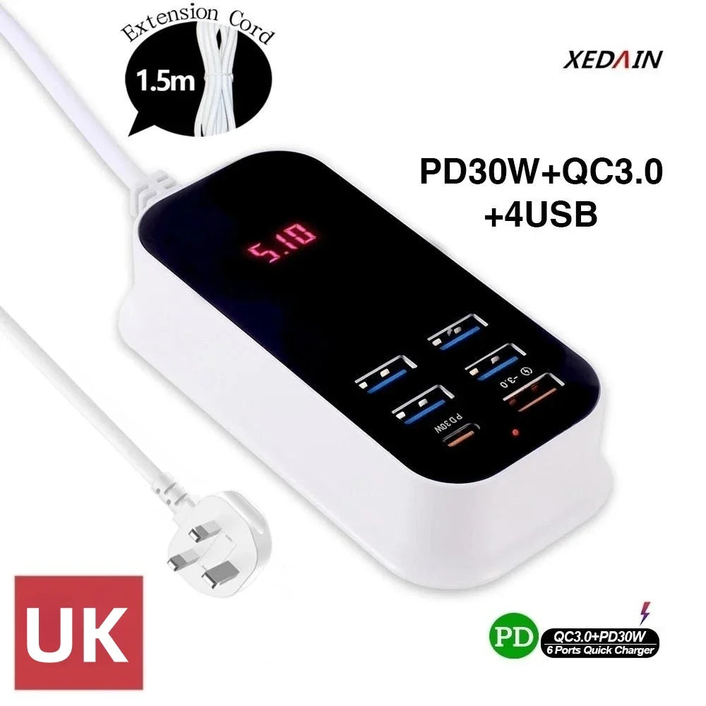 Multiple USB Charger PD 30W Type C Fast Charger Quick Wall Chargers Power Adapter 3.0 Charger UK EU US Plug Mobile Phone Charger