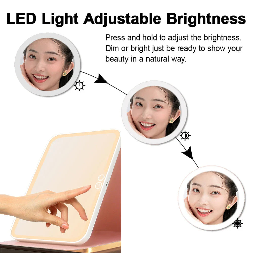 Led Vanity Mirror With Lights Big Portable Foldable Travel Lumineux Dressing Desk Light Up Make Up Mirrors Female MakeupTools