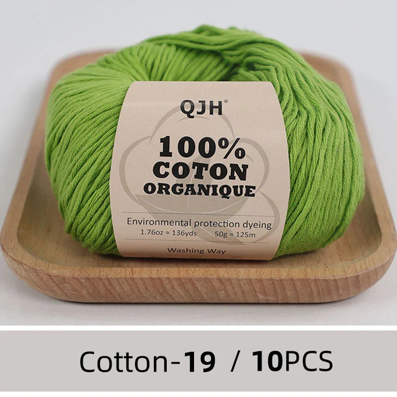 QJH 10PCS 100% Organic Cotton Yarn Pure/Mixed Color Yarn, Knitting Yarn - Crochet Yarn Soft 10 Strands Hank Yarn Machine Washabl