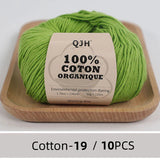 QJH 10PCS 100% Organic Cotton Yarn Pure/Mixed Color Yarn, Knitting Yarn - Crochet Yarn Soft 10 Strands Hank Yarn Machine Washabl