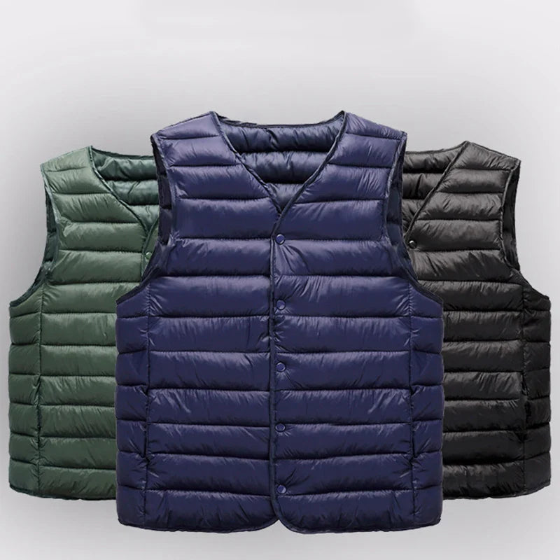 2023 Autumn Winter Men Warm Vest Jacket Male Ultra Lightweight V-neck Sleeveless Button Packable Warm Down Cotton Liner Vest