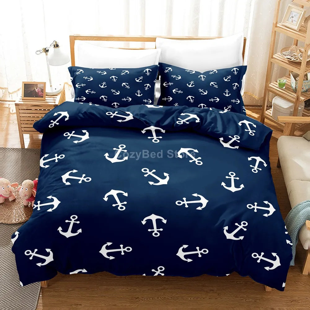 Marine Anchor Bedding Set Ocean Sea 3d Duvet Cover Sets Comforter Bed Linen Twin Queen King Single Size Blue Ship Vessel Kids