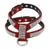 Dog Collar Adjustable Pet Products pet Necklace Dog Harness Leash Quick Release Bling RhinestonePU Leather