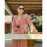 Cutout Stretch Knit Swimsuit 2024 Women's Swimwear Beach Outfits Luxury Long Sleeve Cover-Ups Beach Dress Bathing Suit Beachwear