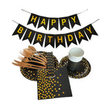 Stamping black polka dots disposable birthday party tableware sets paper cups paper plates pull flags decorative arrangements