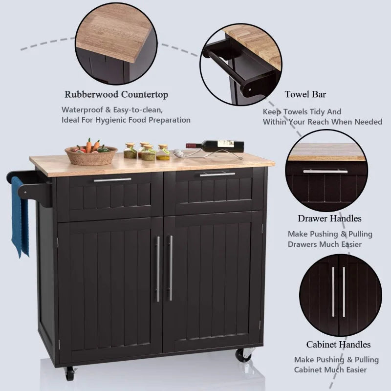 Giantex Kitchen Island Cart Rolling Storage Trolley Cart Farmhouse Islands Home Coffee Bar Serving Utility Cart with Drawers