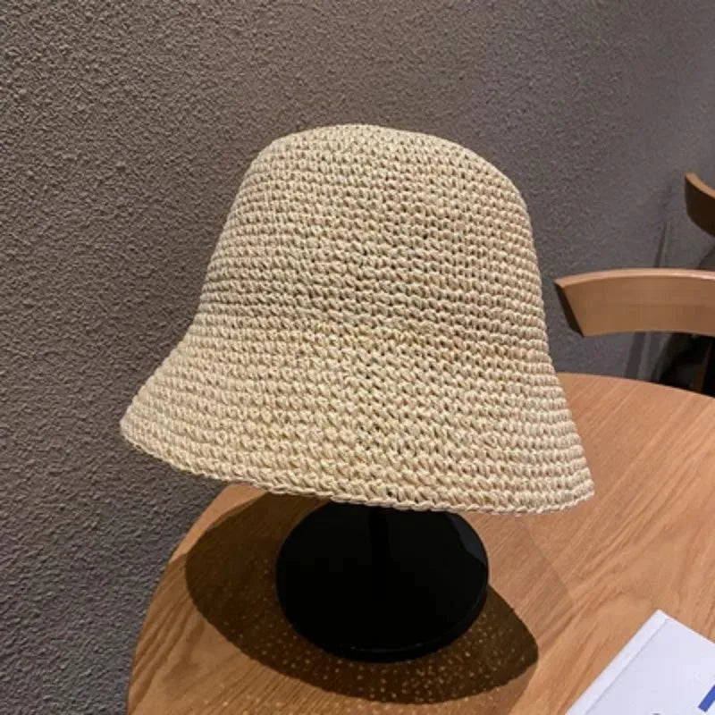 Beach Korean Straw Hat Summer Women Visor Bucket Hat Fisherman Hat Hand Weaving Panama Girl Fishing Chapeau Sun Hats for Women