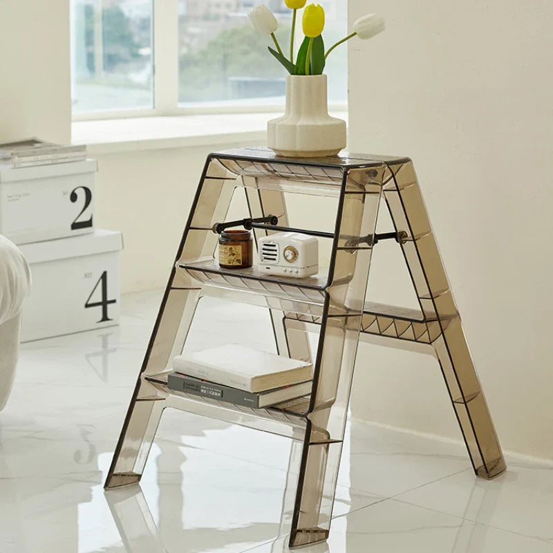 Nordic Light Luxury Ladder chair Folding High Stools Kitchen Transparent Acrylic Step Stools Ladder Non-slip Pedal 3 Step Ladder