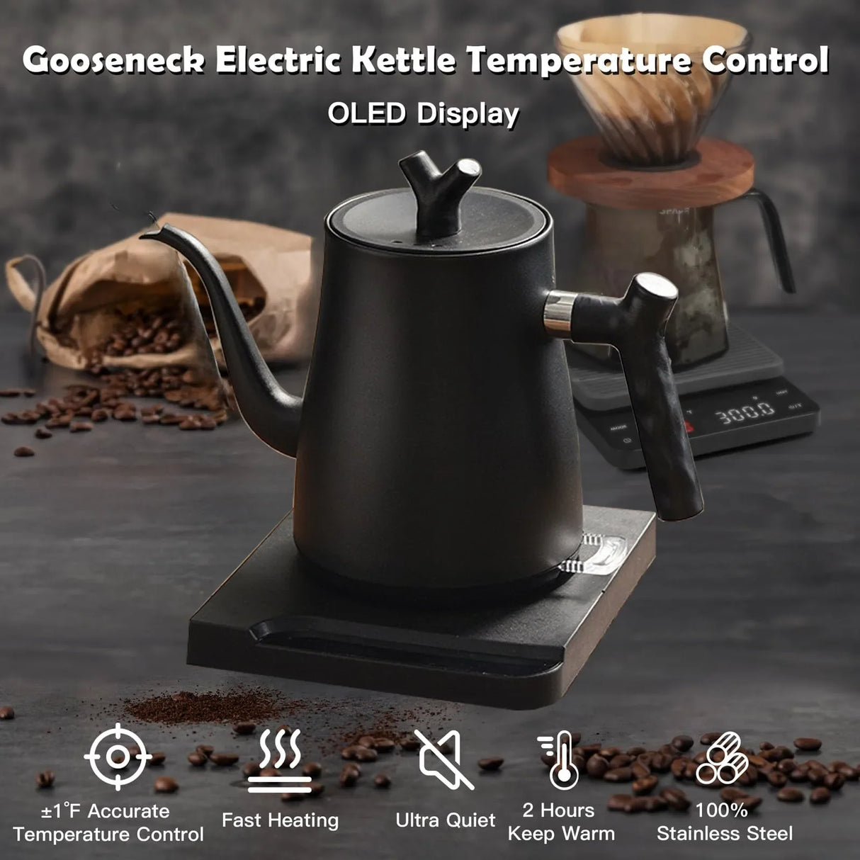 220V Thermostatic Coffee Pot Gooseneck Electric Espresso Pots Household Hand Flush Smart Electric Kettle Coffeeware Teaware