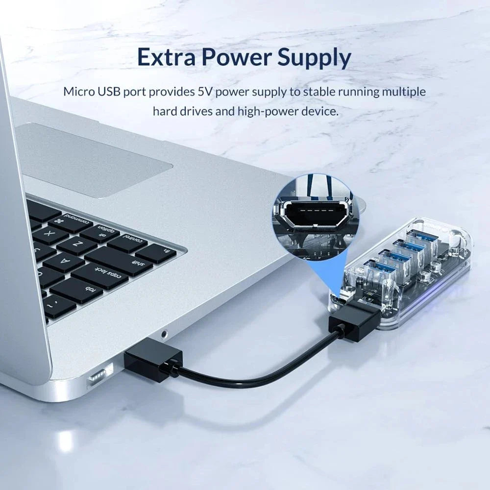 ORICO Transparent Series USB HUB Multi 4 7 Port High Speed USB3.0 Splitter With Micro USB Power Port For Laptop PC OTG Adapter