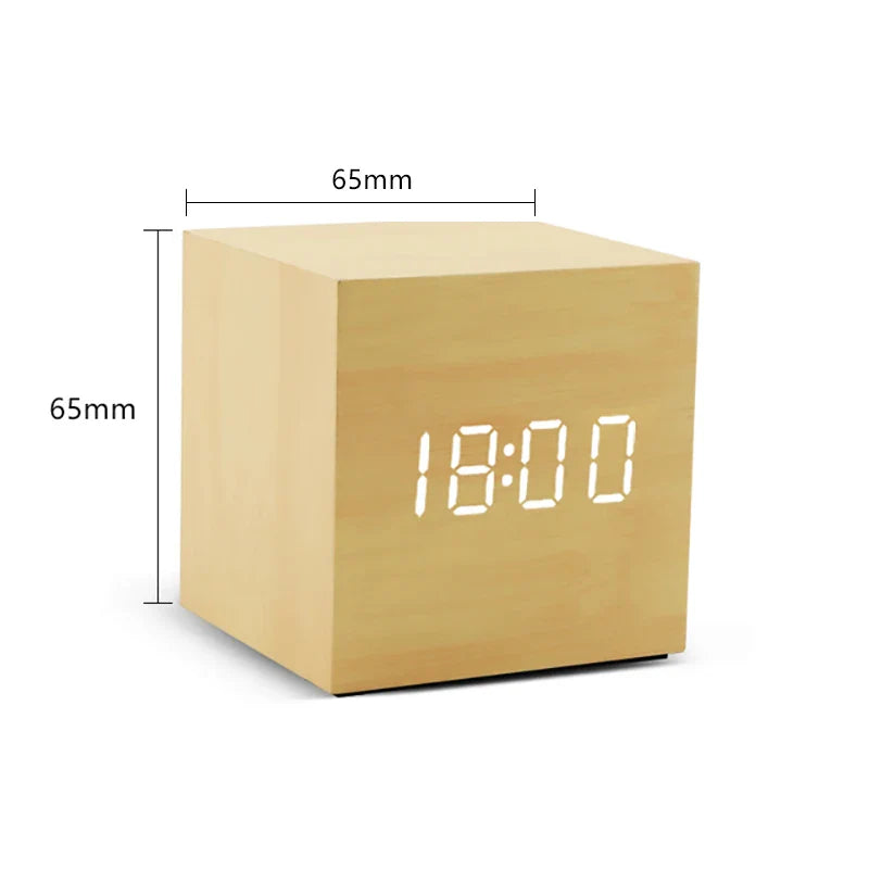 Modern Wooden Led Smart Alarm Clocks For Bedrooms Bedside Table Square Voice Control Desktop Digital Clock For Room