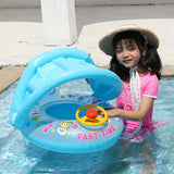 Cartoon Inflatable Baby Swim Ring Seat Floating Sunshade Toddler Swim Circle Bathtub Swimming Pool Beach Party Outdoor Water Toy