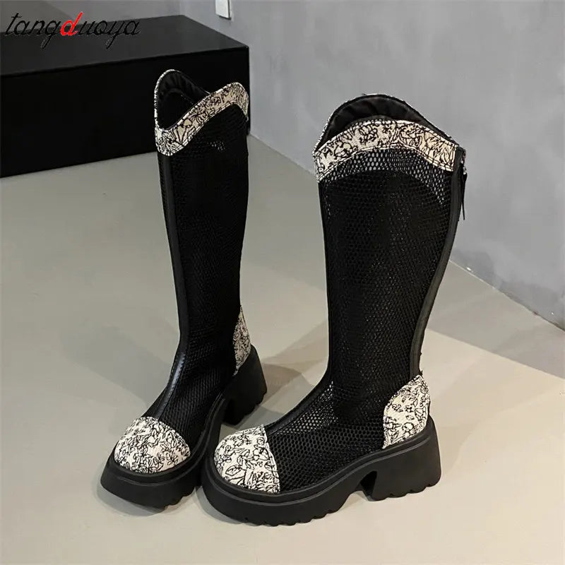 2024 summer New Boots Women's Thick-heeled Thick-soled Inner Heightened Chelsea Short Boots Platform Shoes Combat Boots black