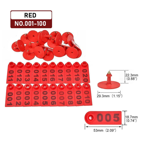 Livestock Sheep Ear Tags 100 Pcs Numbered 001-100 Plastic Ear Tag Marker Applicator for Sheep Goat Cow Animal Identification