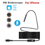 Endoscope for IOS 8mm 720P Borescope Inspection Snake Camera IP67 Waterproof Semi-rigid Cable With 8 LED For iOS