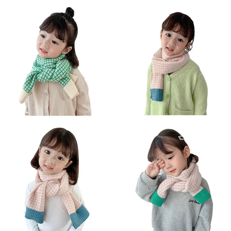 Autumn Winter Children Scarfs Knitted Plaid Kids Scarf for Girls Boys Neck Warmer Children Neckerchief Outdoor Baby Scarves 2-6Y