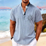 Summer Men Henley Shirt Short Sleeve Tops 3d Sun Graphic Clothing Fashion Designer Apparel Streetwear Mens Hawaiian Shirts 2023