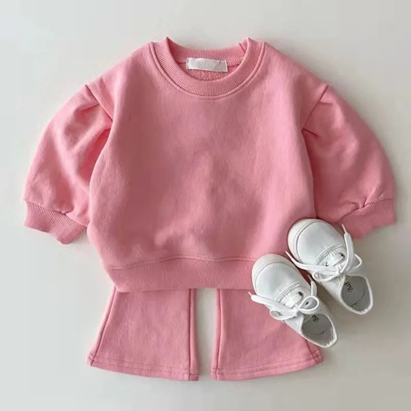 Girls Clothes Sets Korean Children Spring Autumn Sweatshirt Top+Flare Pant Suit Tracksuit Baby Clothing Boys Loungewear Outfits