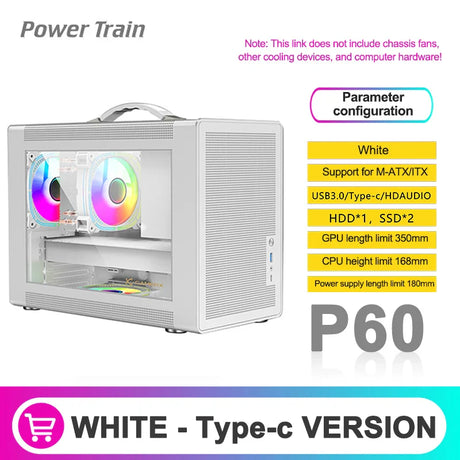 Power Train P60 M-ATX Portable Computer Case ITX Motherboard ATX/SFX Power Supply Support  U3 Type-C Desktop MINI Small Chassis