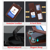 High Quality Genuine Leather ID Badge Holder Access Control Card Holders with Neck Lanyard Office Worker Magnet Hasp Campus Card