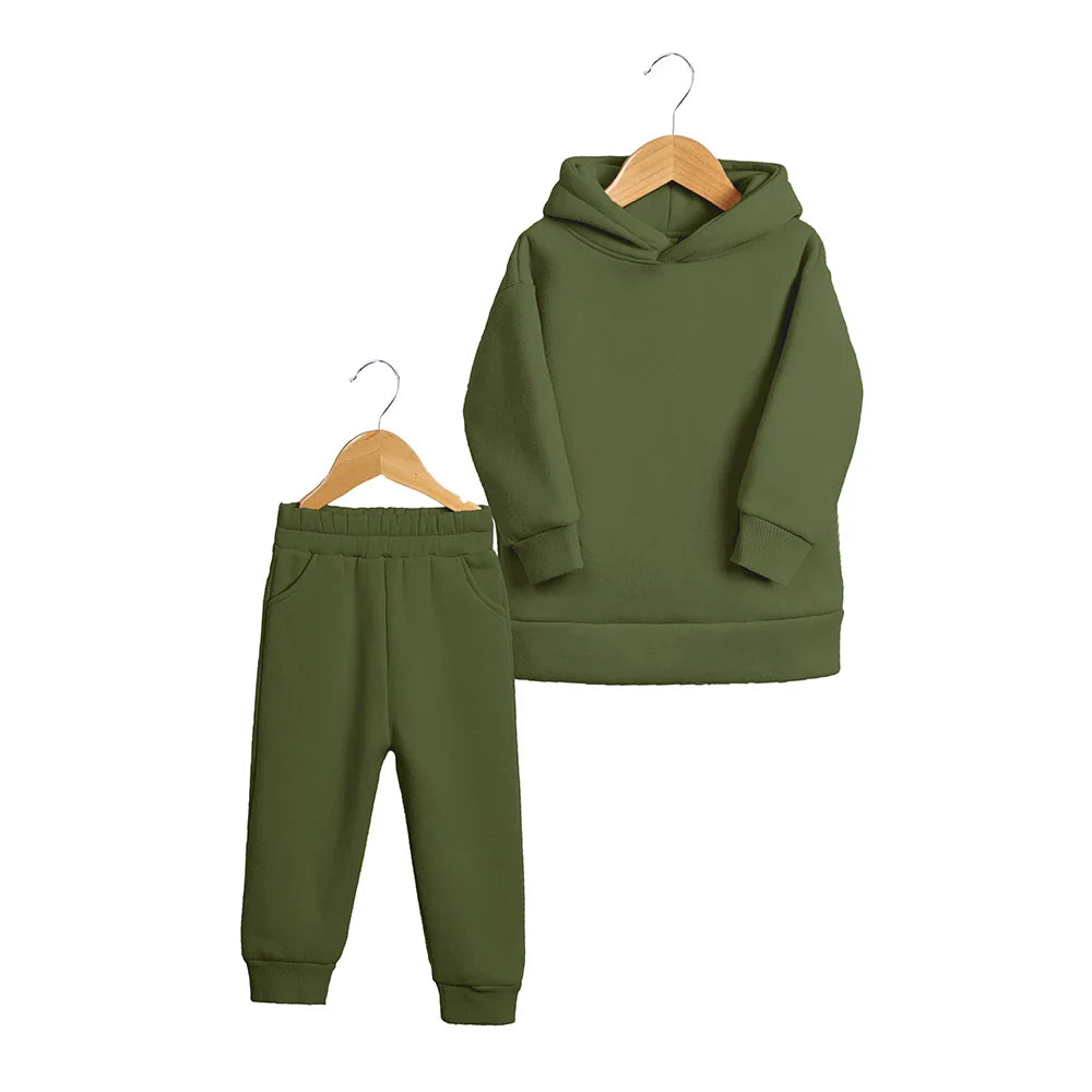 2023 New Arrivals Little Girls Clothing Tracksuit 2 Pieces Set Warm Fleece Plain Top Sweatshirt+Pants Loungewear Suit For Kids