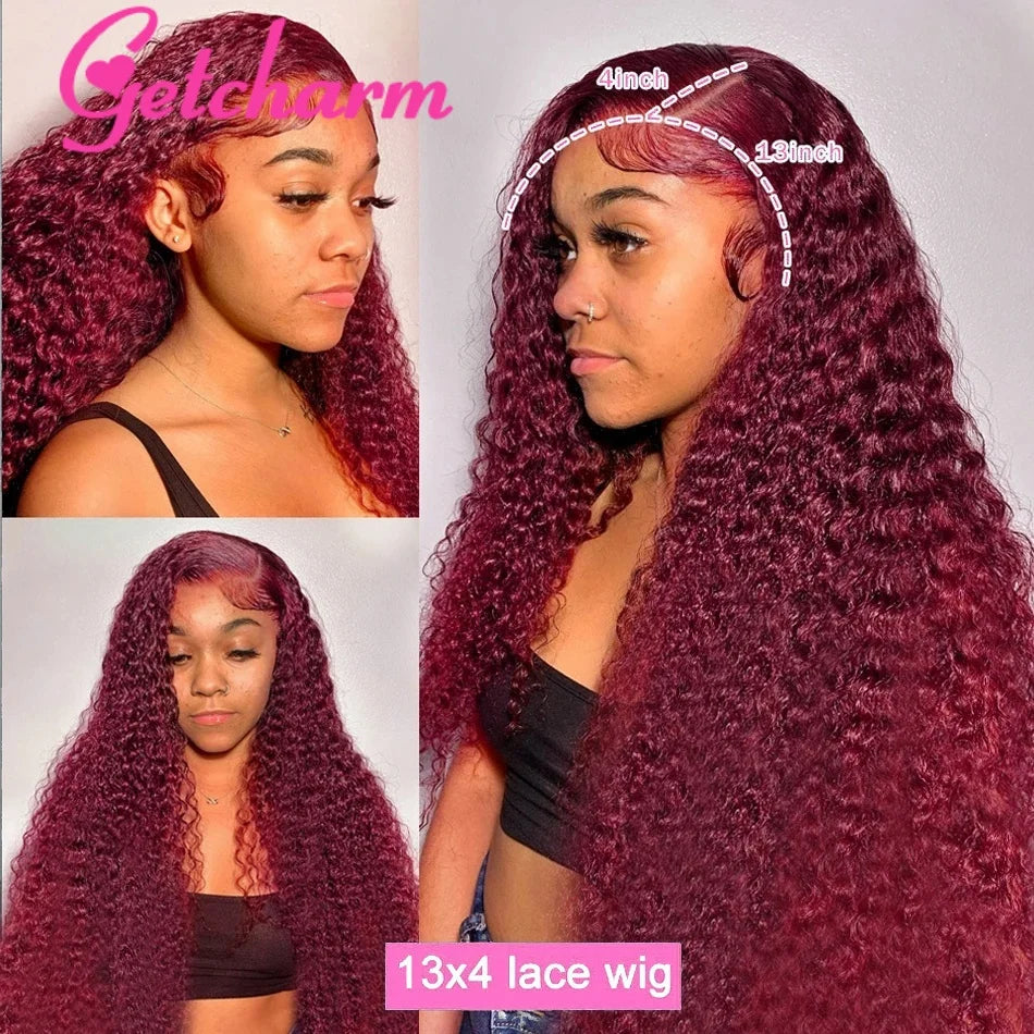 weargo 99J Burgundy Curly Lace Wigs Human Hair Preplucked 13x4 Lace Frontal Wig 4x4 Lace Closure Wig for Women