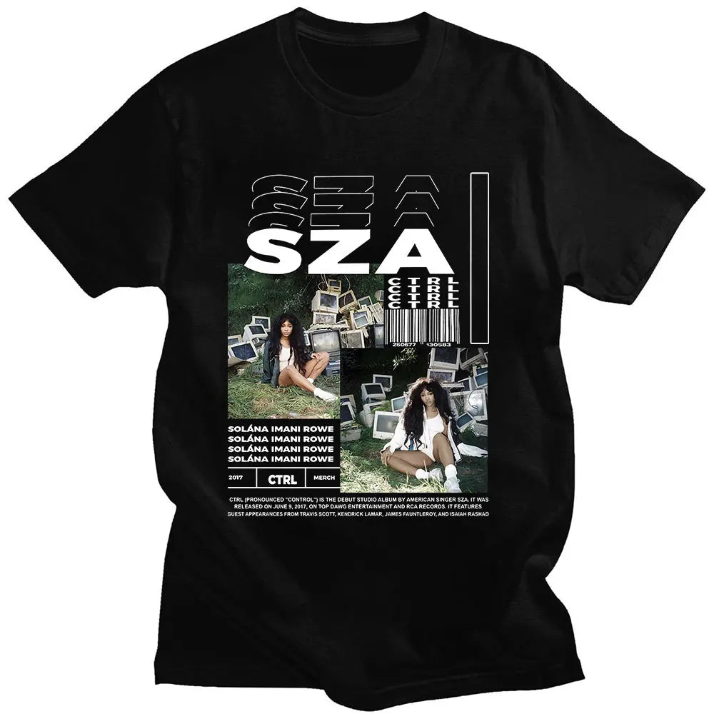 Rapper SZA CTRL X SOS Album Print T-Shirt Plus Size Retro Punk Universal Oversized Hip Hop Harajuku Cotton Streetwear