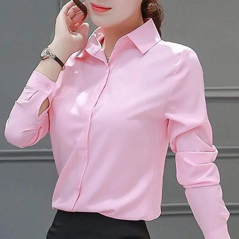 Pink Womens Blouses Business Shirt Female Long Sleeve Blouse Plus Size XL/6XL Button Up Shirt Korean Fashion New Women Clothing