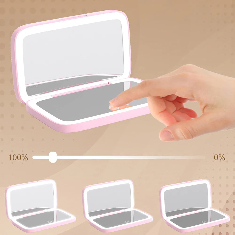 2-Sided LED Rechargeable Makeup Mirror with 5X Magnifying Compact Pocket Travel Aesthetic Vanity Mirrors Make Up Cosmetic Tools