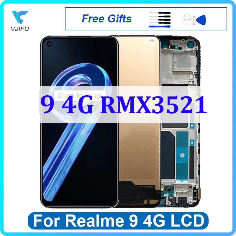 6.4" LCD For OPPO Realme 9 4G RMX3521 Display Touch Screen With Frame Digitizer Assembly Replacement Mobile Phone Repair Parts