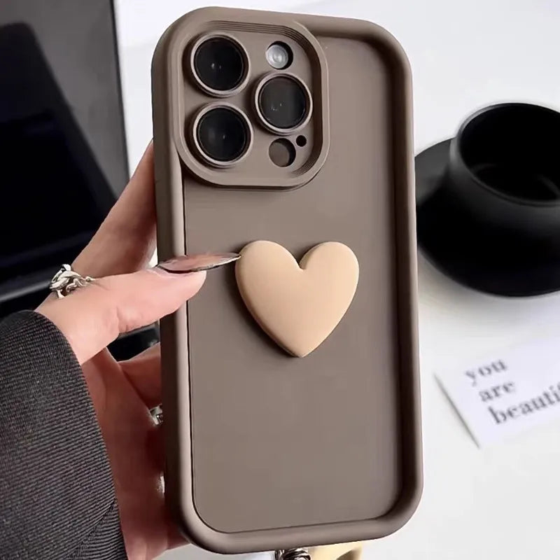 Ottwn Cute INS 3D Love Heart Silicone Phone Case For iPhone 11 12 13 14 15 Pro Max XS XR 7 8 Plus SE 2020 Shockproof Candy Cover