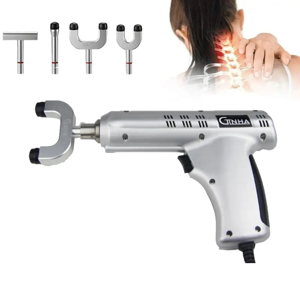 800N Chiropractic Adjusting Equipment Gun LED Indicator Impulse Adjusting Gun 4 Spinal Massage Head Electric Gun Body Massager