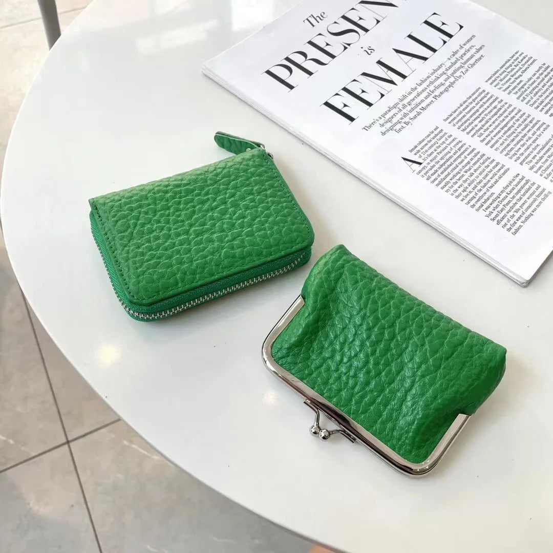 Custom Letters Fashion Women Genuine Leather Short Double Clutch Wallet Large Capacity Card Holder Soft Zipper Small Coin Purse