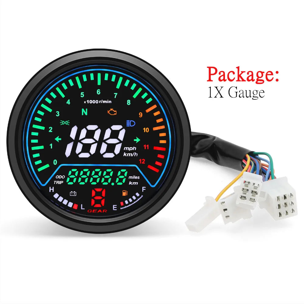 Universal Motorcycle Digital Speedometer Tachometer Fuel Gauge Dashboard Instrument Panel Meter LCD Display Turn indicator Light