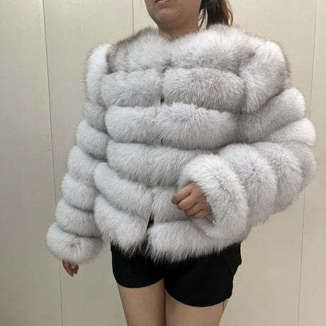 WEFURLENA 2023 New Real Fur Coat  Winter Jacket Women natural large wool fox fur coat Street warm long sleeve detachable vest