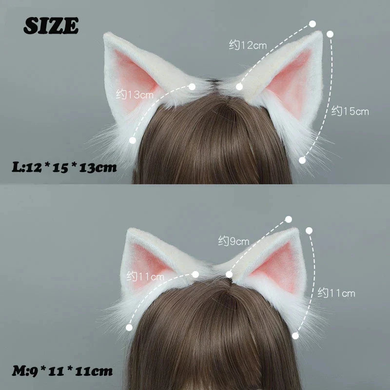 New Hand Made Cat Fox Ears Head Band LOL Cosplay DIY Ear Lolita White Pink Hairband Headwear for Women Girls Costume Accessories