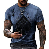 Men's Poker Pattern Printed T-shirt Casual Short Sleeve O-Neck Tops 3D Pattern Summer Men Retro Tee Fun Casual Shirt Clothing