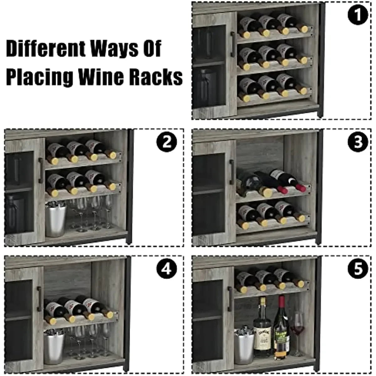 Wine Bar Rack Cabinet with Detachable Wine Rack, Bar Cabinet with Glass Holder, Small Sideboard and Buffet Cabinet