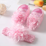 0~18M Cute Bowknot Newborn Baby Shoes Headband Set Anti Slip Toddler Infant First Walker Baby Girls Newborn Soft Sole Pink Shoes