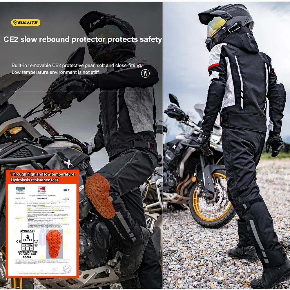 SULAITE Men's Motorcycle Pants Quick Release Winter Warm Quick Take Off Trousers Built in CE Protectors Waterproof Pants