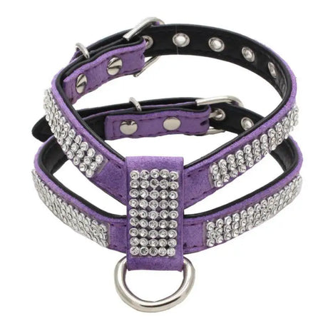 Dog Collar Adjustable Pet Products pet Necklace Dog Harness Leash Quick Release Bling RhinestonePU Leather