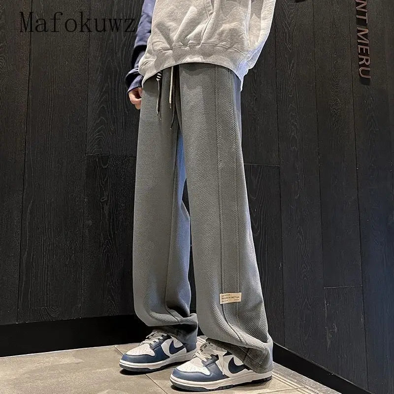 American Style Elastic Waist Straight Sweatpants Men's Large Size Loose Casual Sports Pants Men Trousers Male Sportswear