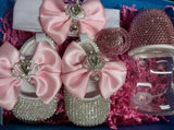 Dollbling Luxury Baby Bottles and Shoes Headband Set Keepsake Diamond Tutu Outfit Red Bottom Little Girl Baptism Shoes