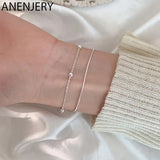 ANENJERY Silver Color Beaded Chain Bracelet for Women Double Layer Bracelet Gifts Jewelry