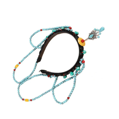 Turquoise Forehead Chain Ethnic Headband Festival Wedding Hair Hoop for Girl