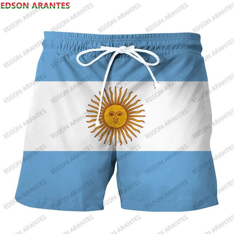 Custom New Argentina Sport Men Short DIY Number Argentine Flag Print Athletic Shorts for Beach Gym Running Street Casual Workout