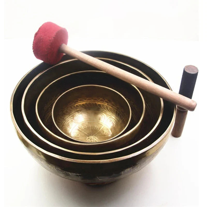 Nepal Large Tibetan Bowls Handmade Brass Singing Bowl Set Meditation Mindfulness Sound Bowls Buddhist Supplies Chakra Decoration