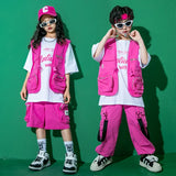 Girls Streetwear Boys Hip Hop Vest Sweatshirt Cargo Pants Kids Street Dance  Clothes Sets Child Jazz Outfits Showing Costumes